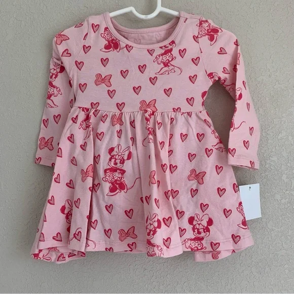 Disney Dresses | Minnie Mouse Valentines Day Long Sleeve Baby Dress | Color: Pink | Size: 12mb | Pattynava's Closet